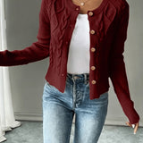 Women's Cable Knit Cardigan – Button Front Chunky Knitted Top