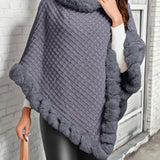 Women's Faux Fur Trim Poncho – Warm Winter Cape Wrap Cover Up