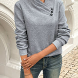 Women's Asymmetric Button Neck Jumper – Soft Knit Pullover Top