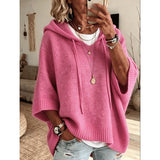 Women's Hooded Jumper with 3/4 Sleeves - Relaxed Casual Knit