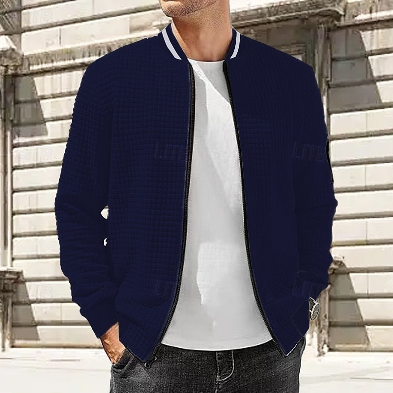Men's Waffle-Textured Stand-Collar Jacket - Lightweight Layer