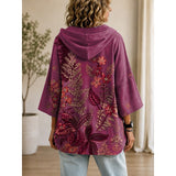 Women's Floral Hooded Top - Relaxed Botanical Print Pullover