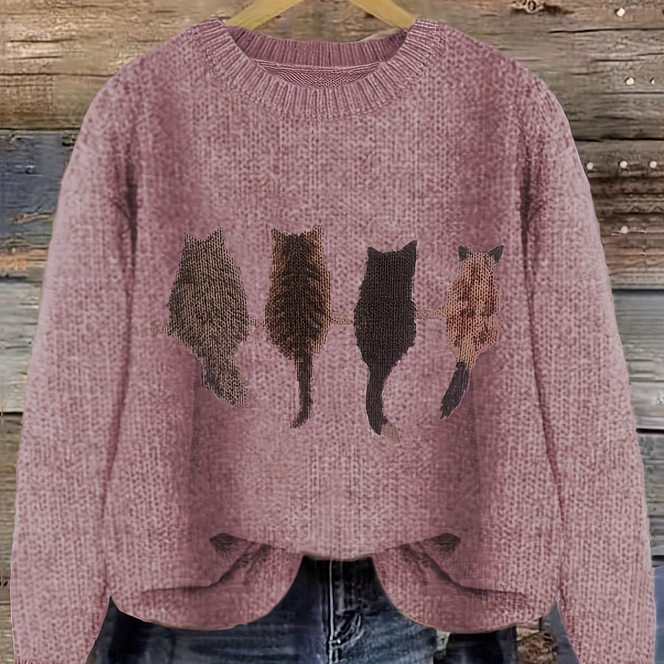 Women's Cat Print Jumper – Novelty Knit Sweater for Cat Lovers