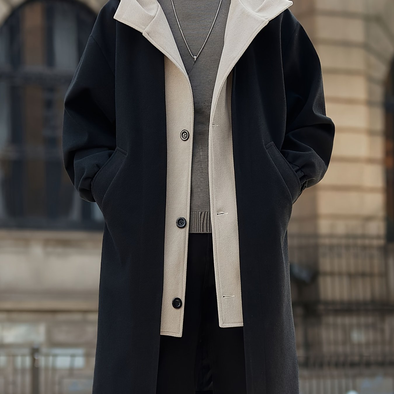 Men's Hooded Overcoat – Long Layered Winter Coat with Hood