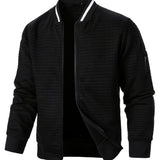 Men's Textured Zip-Up Bomber Jacket - Stand-Collar Ribbed Trim
