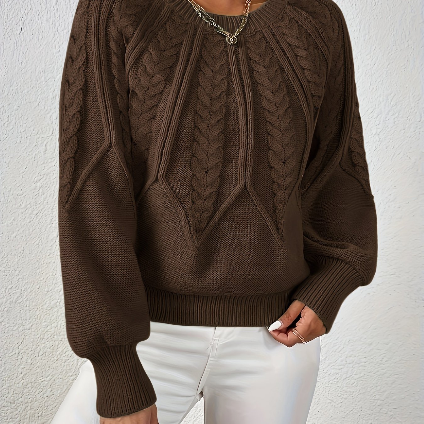Women's Cable Knit Jumper – Crew Neck Classic Knitted Sweater