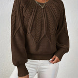 Women's Cable Knit Jumper – Crew Neck Classic Knitted Sweater