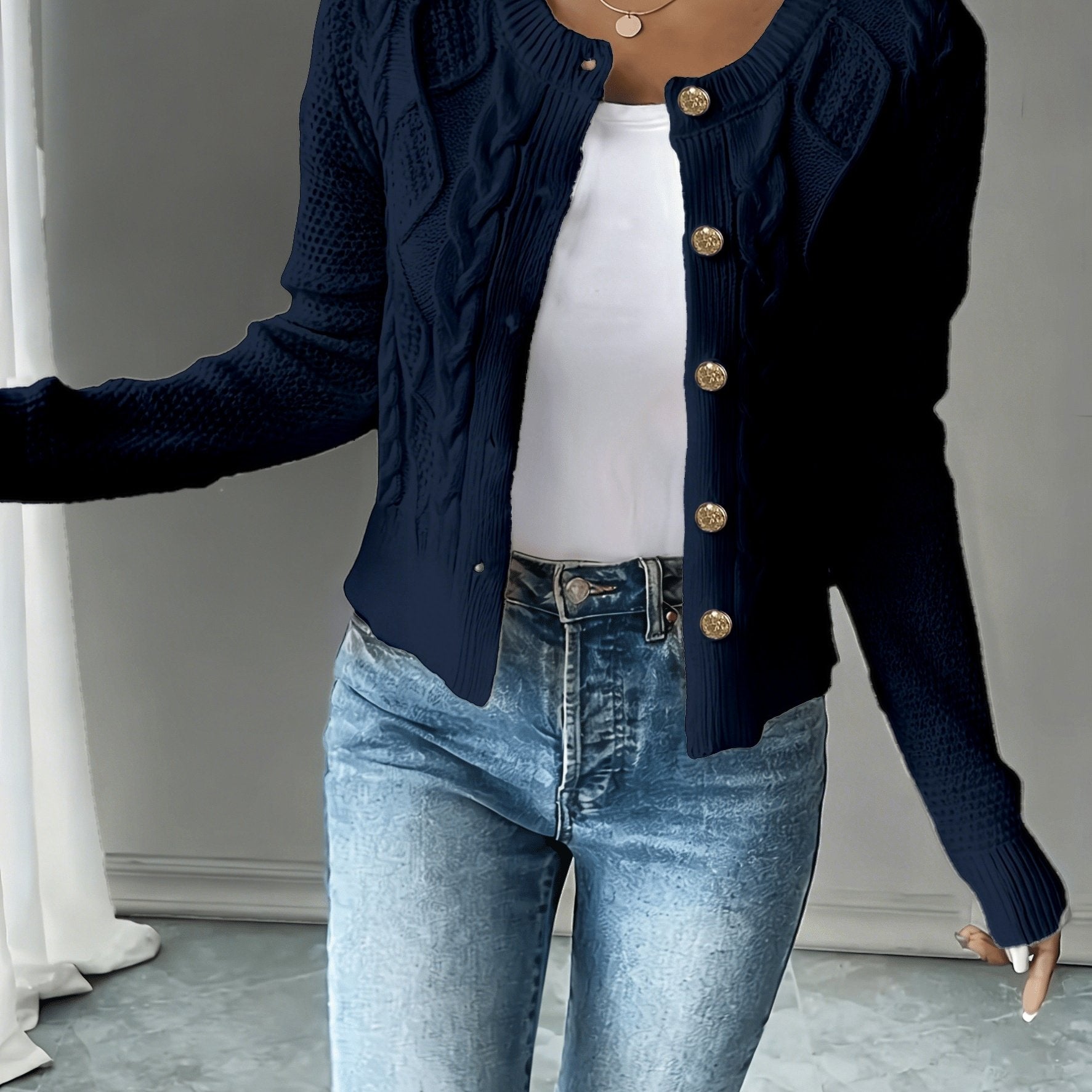 Women's Cable Knit Cardigan – Button Front Chunky Knitted Top