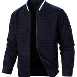 Men's Textured Zip-Up Bomber Jacket - Stand-Collar Ribbed Trim