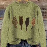 Women's Cat Print Jumper – Novelty Knit Sweater for Cat Lovers