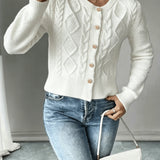 Women's Cable Knit Cardigan – Button Front Chunky Knitted Top