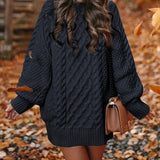 Women's Cable Knit Jumper Dress – Warm Knitted Winter Dress