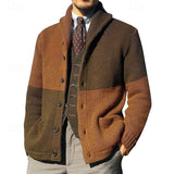 Men's Shawl-Collar Colour-Block Cardigan - Regular-Fit Knit Layer