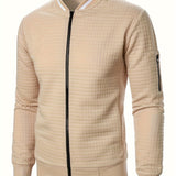 Men's Textured Zip-Up Bomber Jacket - Stand-Collar Ribbed Trim