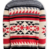 Men's Patterned Zip-Up Cardigan - Stand-Collar Knit Layer