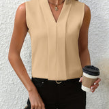 Sleeveless Pleated V-Neck Blouse | Flowing Elegance, Effortless Style