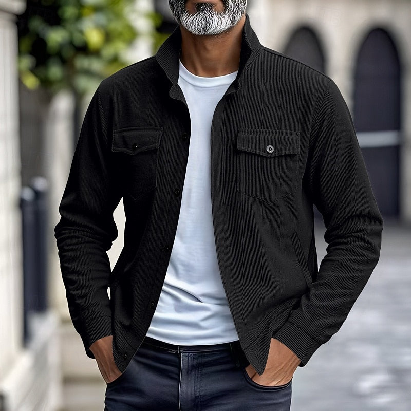Men's Lapel-Collar Utility Jacket - Lightweight Button-Front Layer