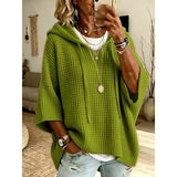Women's Waffle-Knit Hooded Jumper - Relaxed Casual Pullover