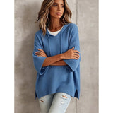 Women's Hooded Jumper with 3/4 Sleeves - Relaxed Casual Knit