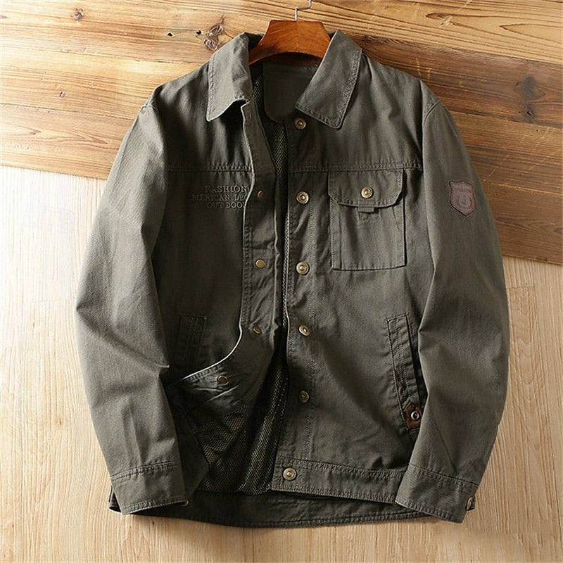 Men's Lightweight Utility Jacket - Lapel Collar Pocket Layer