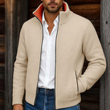 Men's Stand-Collar Zip Cardigan - Ribbed Trim Knit Layer
