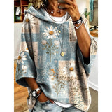 Women's Floral Hooded Top - Relaxed Botanical Print Pullover