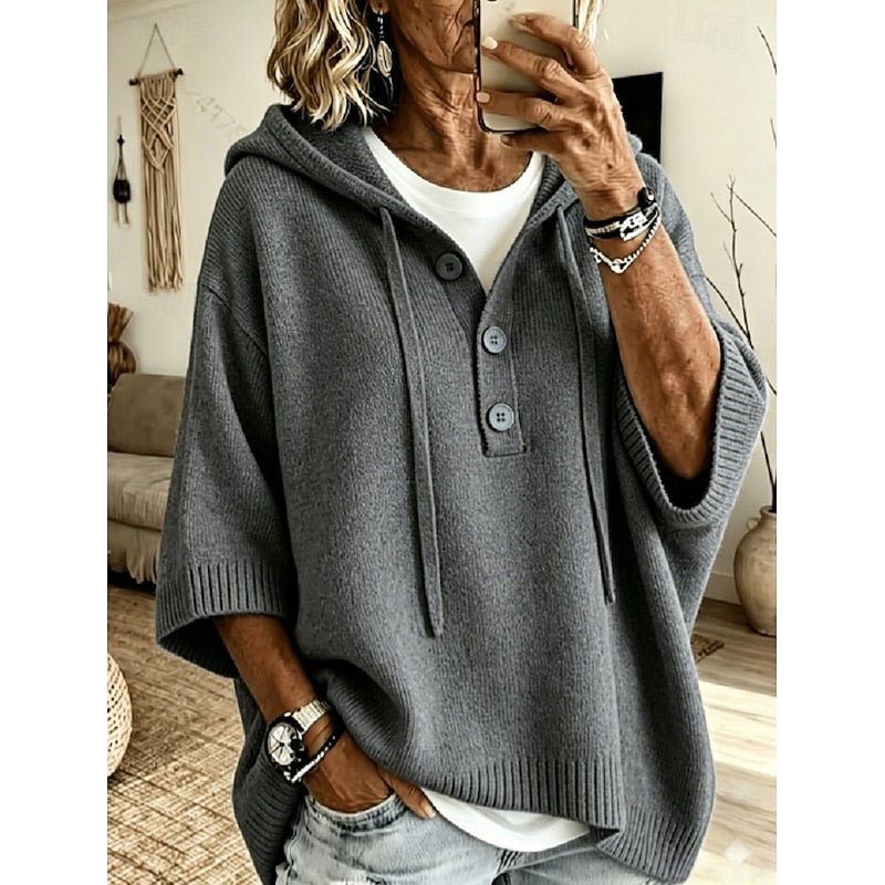 Women's Relaxed-Fit Hooded Jumper - Ribbed Cuff Knit Pullover
