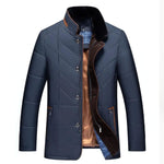 Men's quilted winter coat in blue, front view
