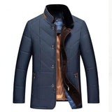 Men's quilted winter coat in blue, front view