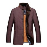 Men's quilted winter coat in red, front view