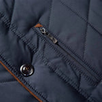Men's quilted winter coat, detail of the zip and button fastening