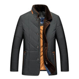 Men's quilted winter coat in black, front view