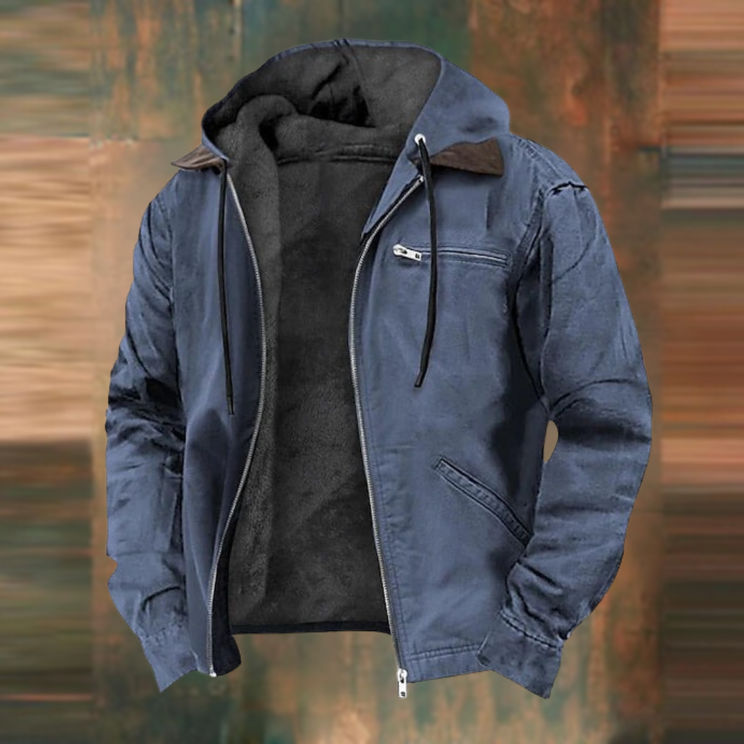 Men's padded winter coat in blue, mid length