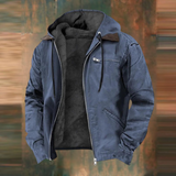 Men's padded winter coat in blue, mid length