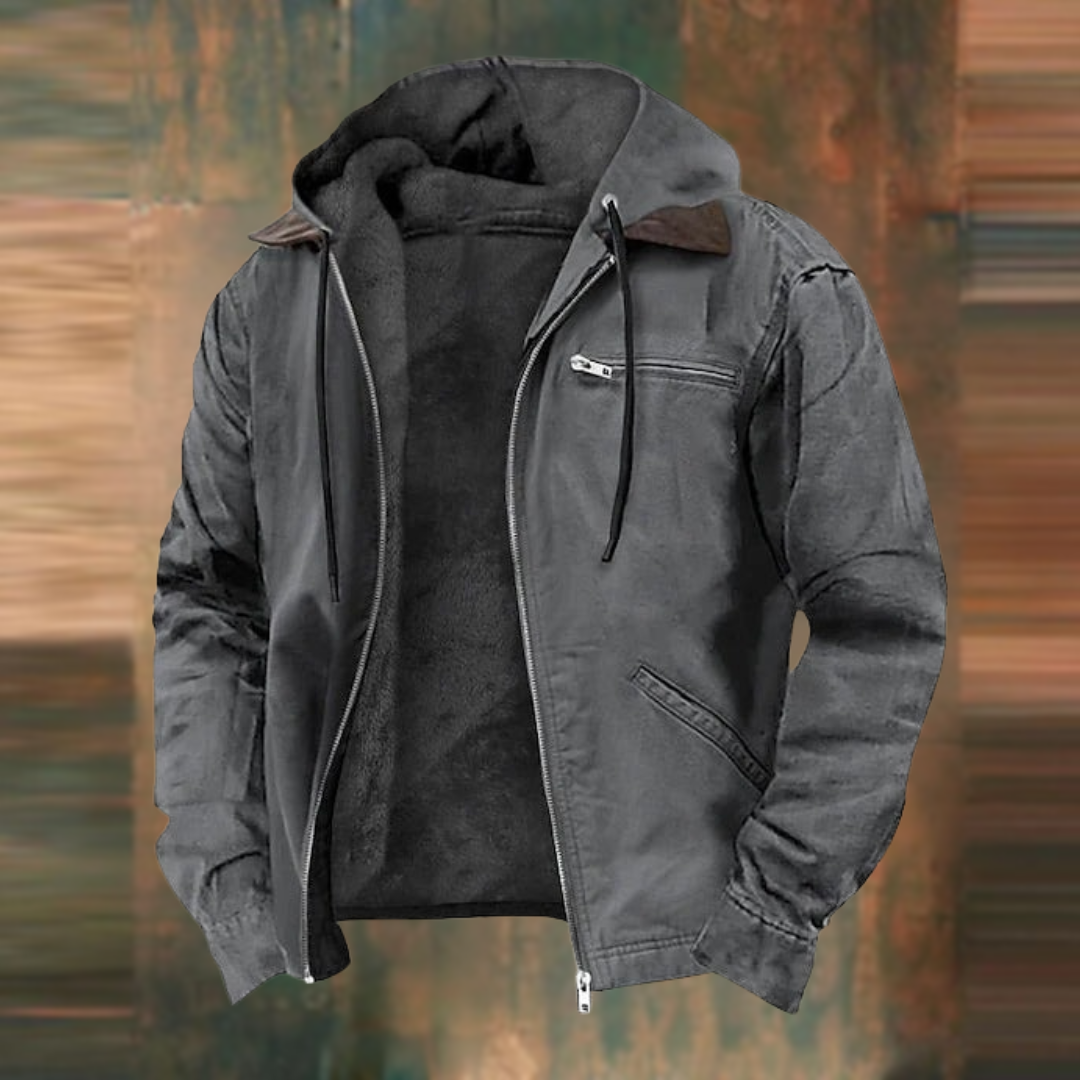 Men's padded winter coat in grey, mid length