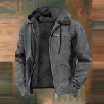 Men's padded winter coat in grey, mid length