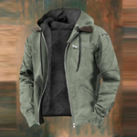 Men's padded winter coat in green, mid length