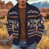Men's Patterned Shawl-Collar Cardigan - Open-Front Knit Layer