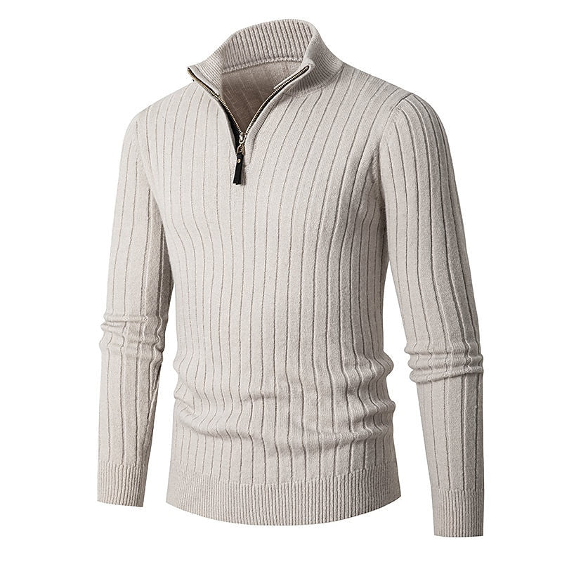 Men's Ribbed Quarter Zip Sweater – Classic Smart Casual Knit
