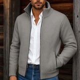Men's Stand-Collar Zip Cardigan - Ribbed Trim Knit Layer