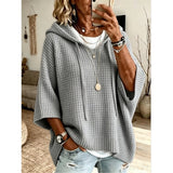Women's Waffle-Knit Hooded Jumper - Relaxed Casual Pullover