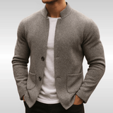 Men's Textured Knit Cardigan - Mandarin Collar with Patch Pockets