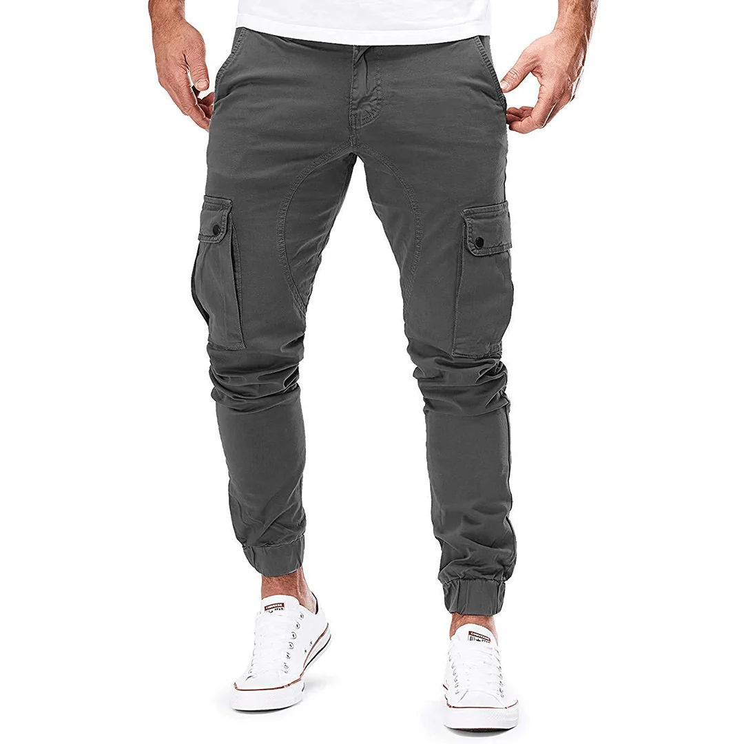 Men's Slim Fit Cargo Trousers – Stretch Fabric Pocket Style