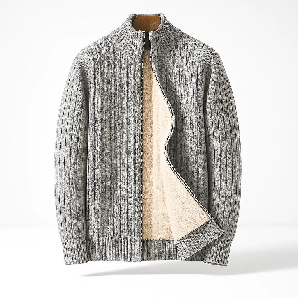Men's Zip Up Knitted Cardigan – Long Sleeve Soft Jumper Jacket