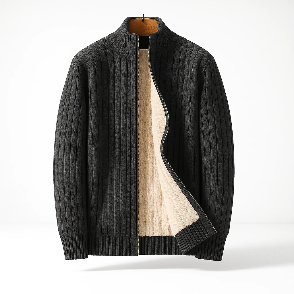 Men's Zip Up Knitted Cardigan – Long Sleeve Soft Jumper Jacket