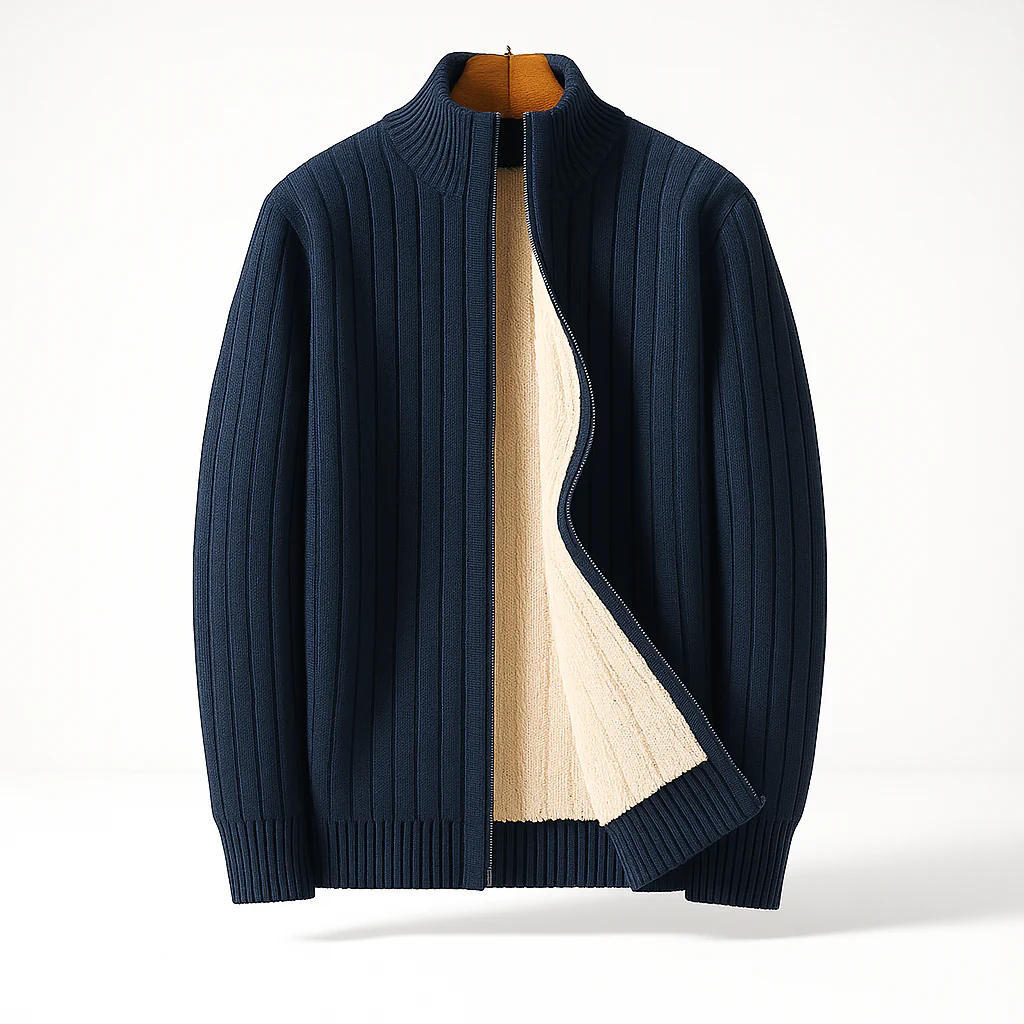 Men's Zip Up Knitted Cardigan – Long Sleeve Soft Jumper Jacket