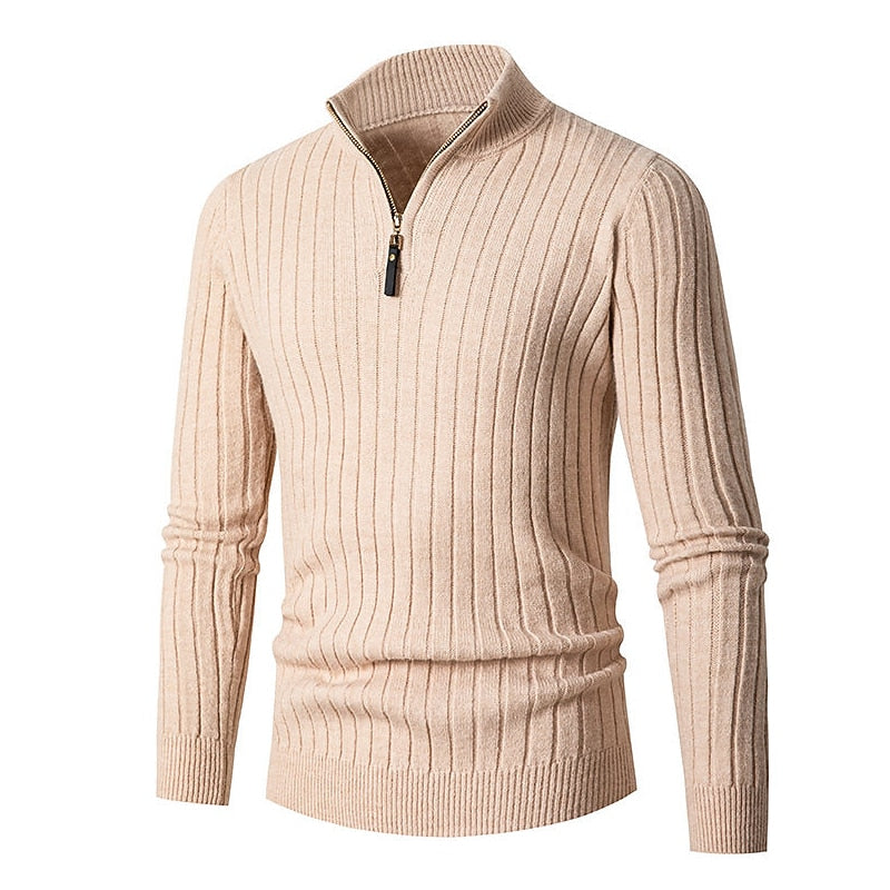 Men's Ribbed Quarter Zip Sweater – Classic Smart Casual Knit