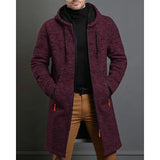 Men's Long Hooded Coat – Minimalist Mid-Length Winter Overcoat