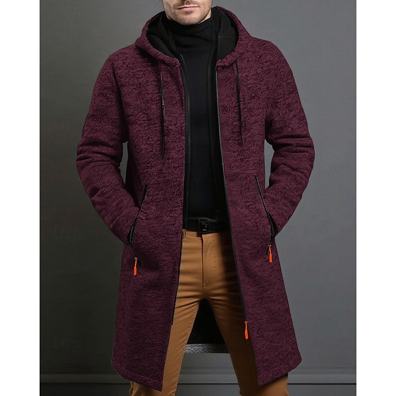 Men's Long Hooded Coat – Minimalist Mid-Length Winter Overcoat