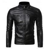 Men's Stand-Collar Biker Jacket - Zip-Up Structured Layer